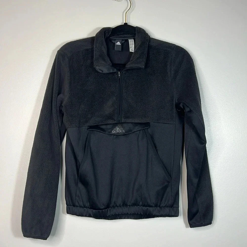 Adidas Fleece Half-Zip Pullover Sweater with Front Button/Zipper Pocket EUC